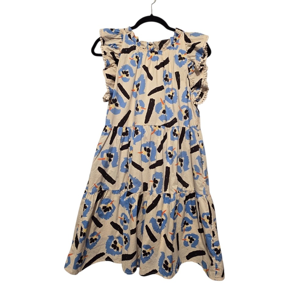 THML Tiered Short Dress Women's‎ SM Blue White Cotton Summer Resort Beach Mini